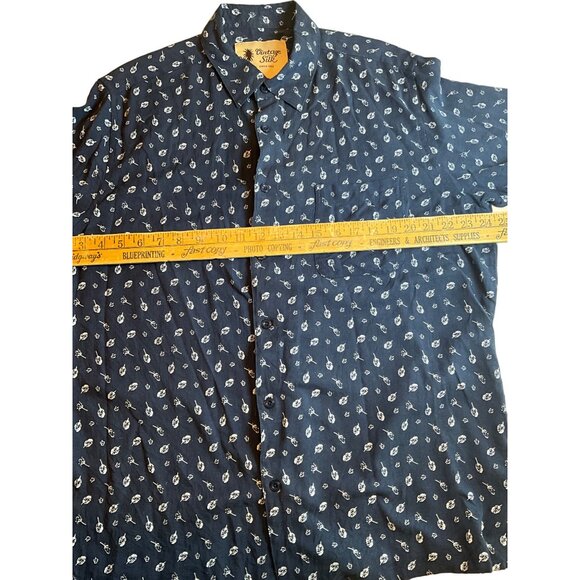 Vintage‎ Silk XL Navy w/ White Leaf Pattern 100% Silk - Picture 4 of 6
